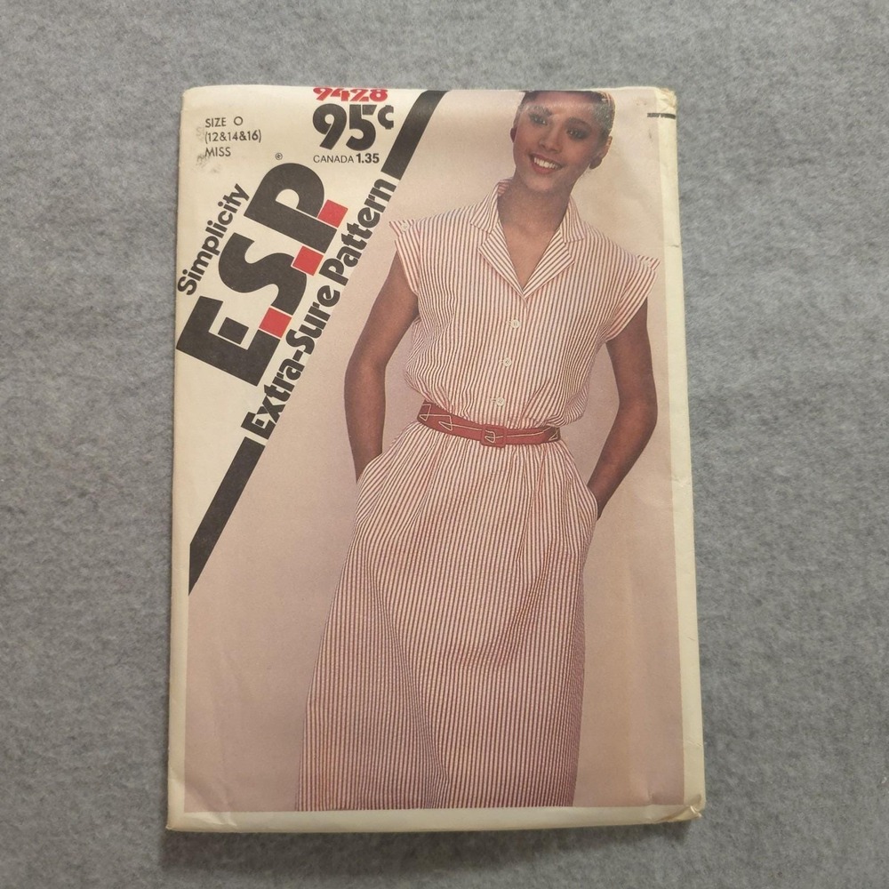 Simplicity 9428 ESP Sewing Pattern Women's Shirt Dress Size O (12โ16) Vintageโ